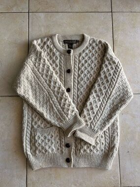 Cream Cable-Knit Button Cardigan Sweater